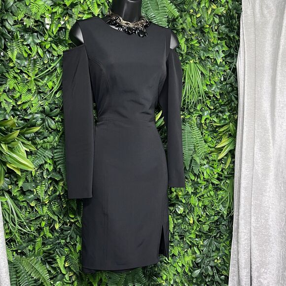 Aidan Mattox Dresses & Skirts - AIDAN MATTOX Dress Women 10 Black Cold Shoulder Sheath Front Split 1966